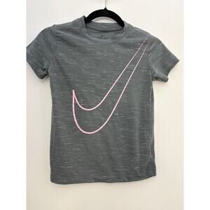 Nike Dri-Fit Gray Pink Swoosh T-Shirt Size M Athletic Girls EUC